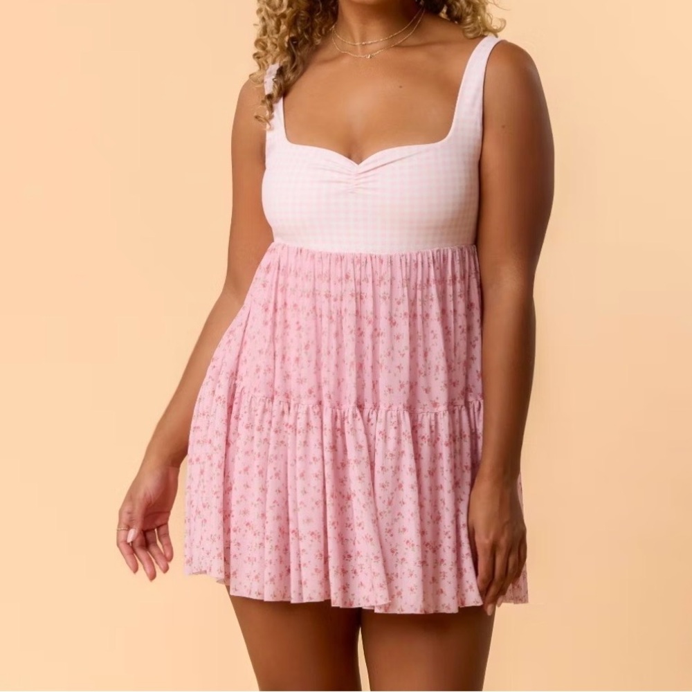 Pink Floral Sweetheart Babydoll Dress